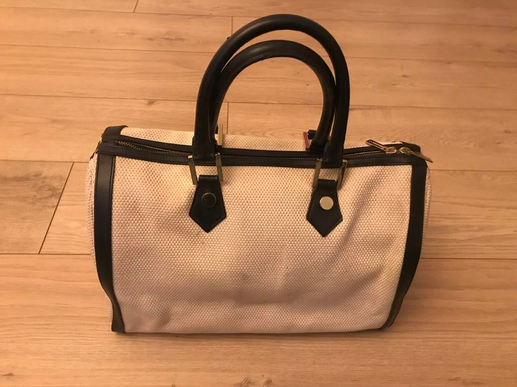 Uterque Tote bag zwart leer beige stof, Sieraden, Tassen en Uiterlijk, Ophalen of Verzenden, Zo goed als nieuw, Beige, Handtas