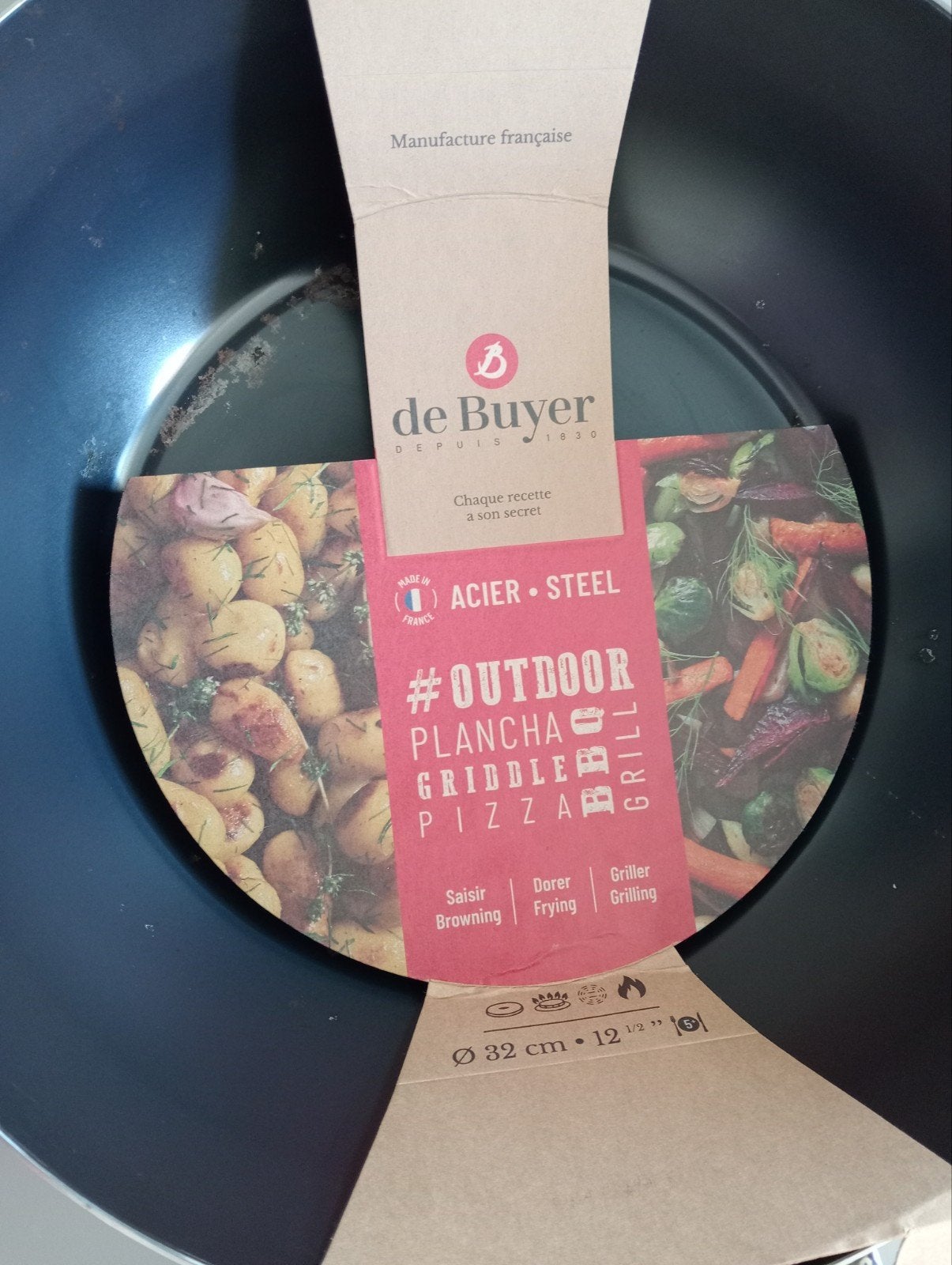 De Buyer Outdoor stalen pan 32cm, De Buyer, Geschikt voor barbecue, Ophalen of Verzenden, Zo goed als nieuw