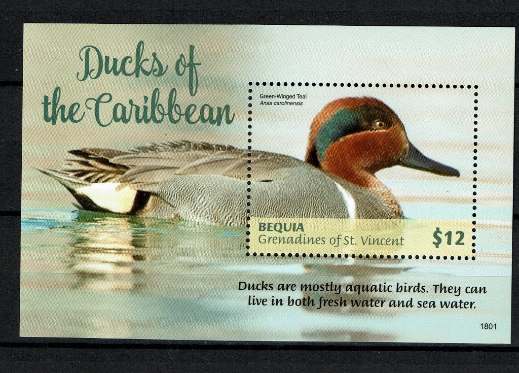 BEQUIA 2015 PF BLOK EENDEN DUCKS VOGELS BIRDS 2, Ophalen of Verzenden, Postfris, Dier of Natuur