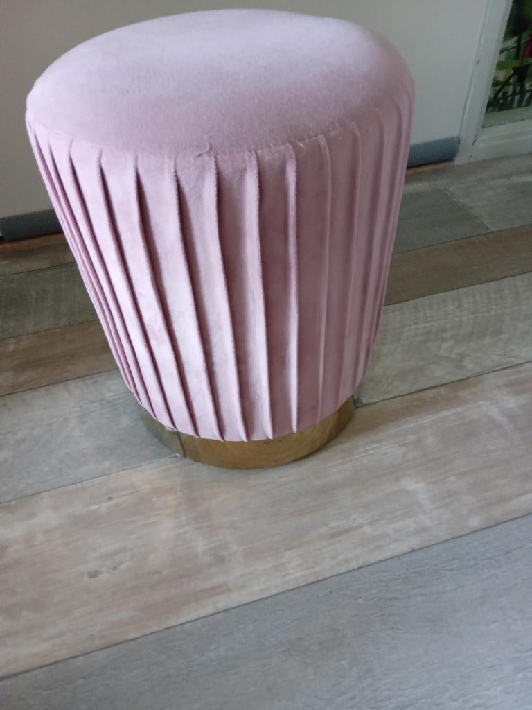 Lichtroze poef of voetenbankje, Ophalen, Stof, Minder dan 50 cm, Rond