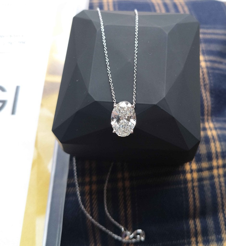 Splinternieuw! 4.02ct Ovale Diamant Ketting 14k Witgoud, Wit, Nieuw, Ophalen of Verzenden, Met edelsteen
