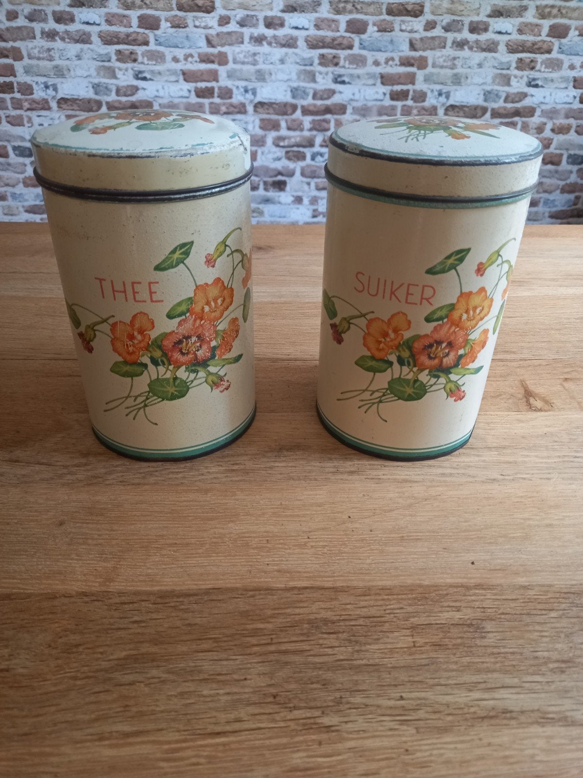 Vintage voorraadblikken: Thee en Suiker (2 stuks), Antiek en Kunst, Ophalen of Verzenden