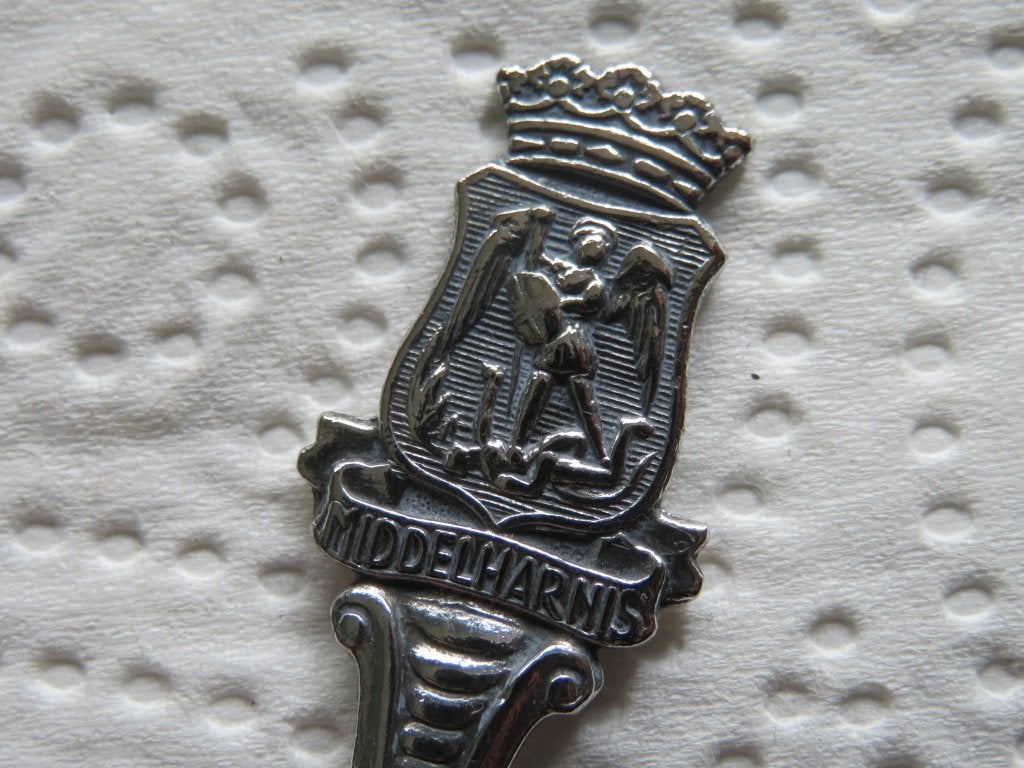 Verzilverd Lepeltje Wapen Middelharnis, Overige materialen, Gebruikt, Verzenden, Verzilverd
