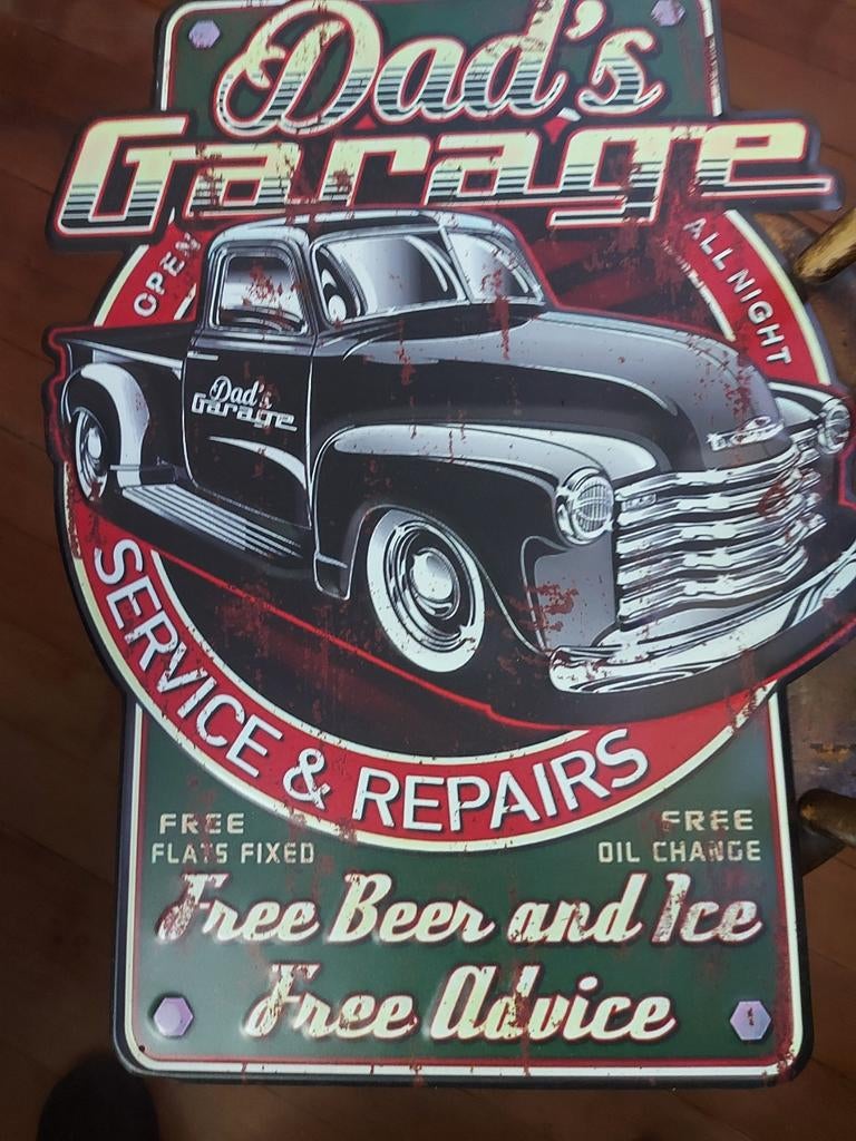 Reclamebord oldtimer vaderdag dik blik vintage brocante, Ophalen of Verzenden, Gebruikt, Auto's