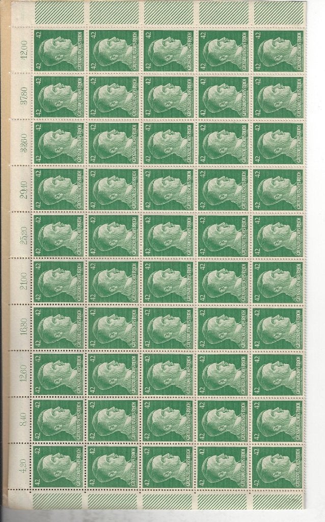 Historie Duitse Rijk, compleet vel postzegels Adolf Hitler, Verzenden, Overige soorten, Duitsland, Overige typen