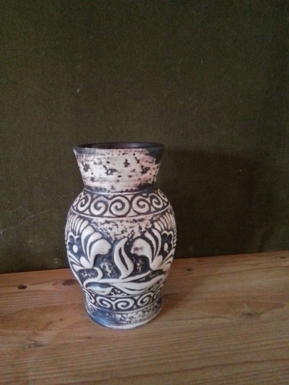 Vintage West Germany Keramiek Vaas - Zwart/Wit Decor, Ophalen of Verzenden