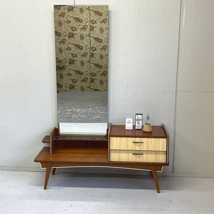 Mid-century vintage kaptafel spiegel lowboard dresser kast