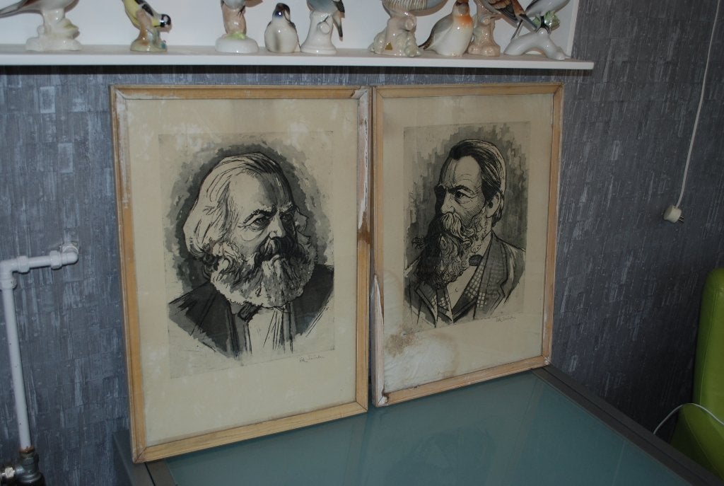Ets van Karl Marx + Friedrich Engels Origineel en gesigneerd, Antiek en Kunst, Kunst | Etsen en Gravures, Portret, 59 cm, Ophalen of Verzenden