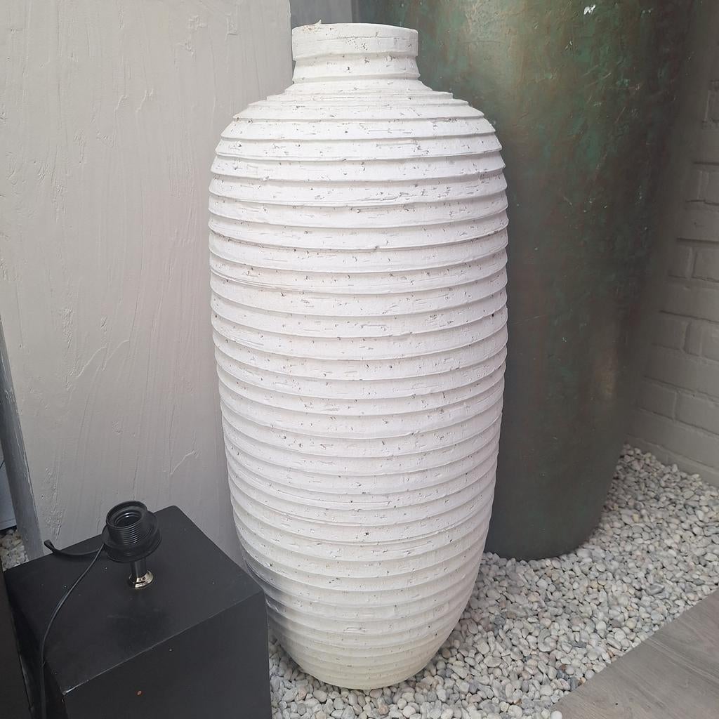 Mooie stenen creme witte bloempot vaas kruik, Tuin en Terras, Bloempotten, Ophalen, Rond, X, X