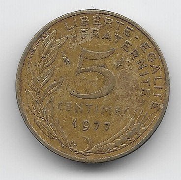 Frankrijk 5 centimes 1977 KM# 933, Ophalen of Verzenden, Frankrijk, Losse munt