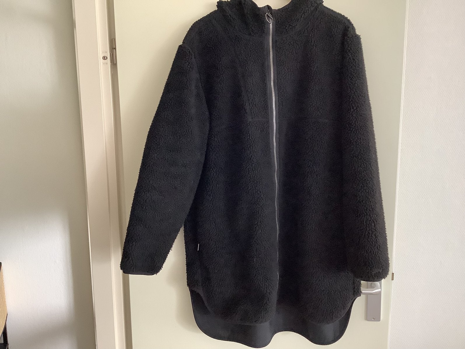 Jas, zwart, teddystof, zijzakken rits, capuchon, maat XXL, Ophalen of Verzenden, Zo goed als nieuw, Zwart, Jas of Mantel