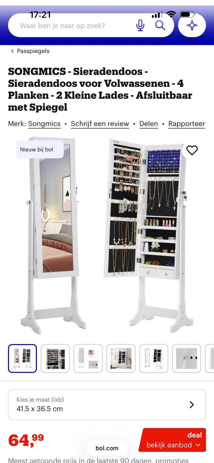 Sieradenkast, Huis en Inrichting, Woonaccessoires | Spiegels, Ophalen, Minder dan 50 cm, Rond, Zo goed als nieuw