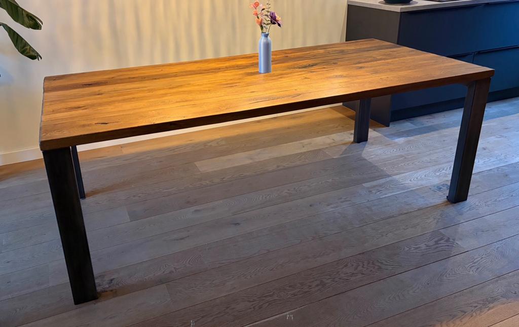 Massief eiken eettafel 220x100 | 4 cm dik | 6–8 pers, Huis en Inrichting, Tafels | Eettafels, Ophalen, Eikenhout, 200 cm of meer