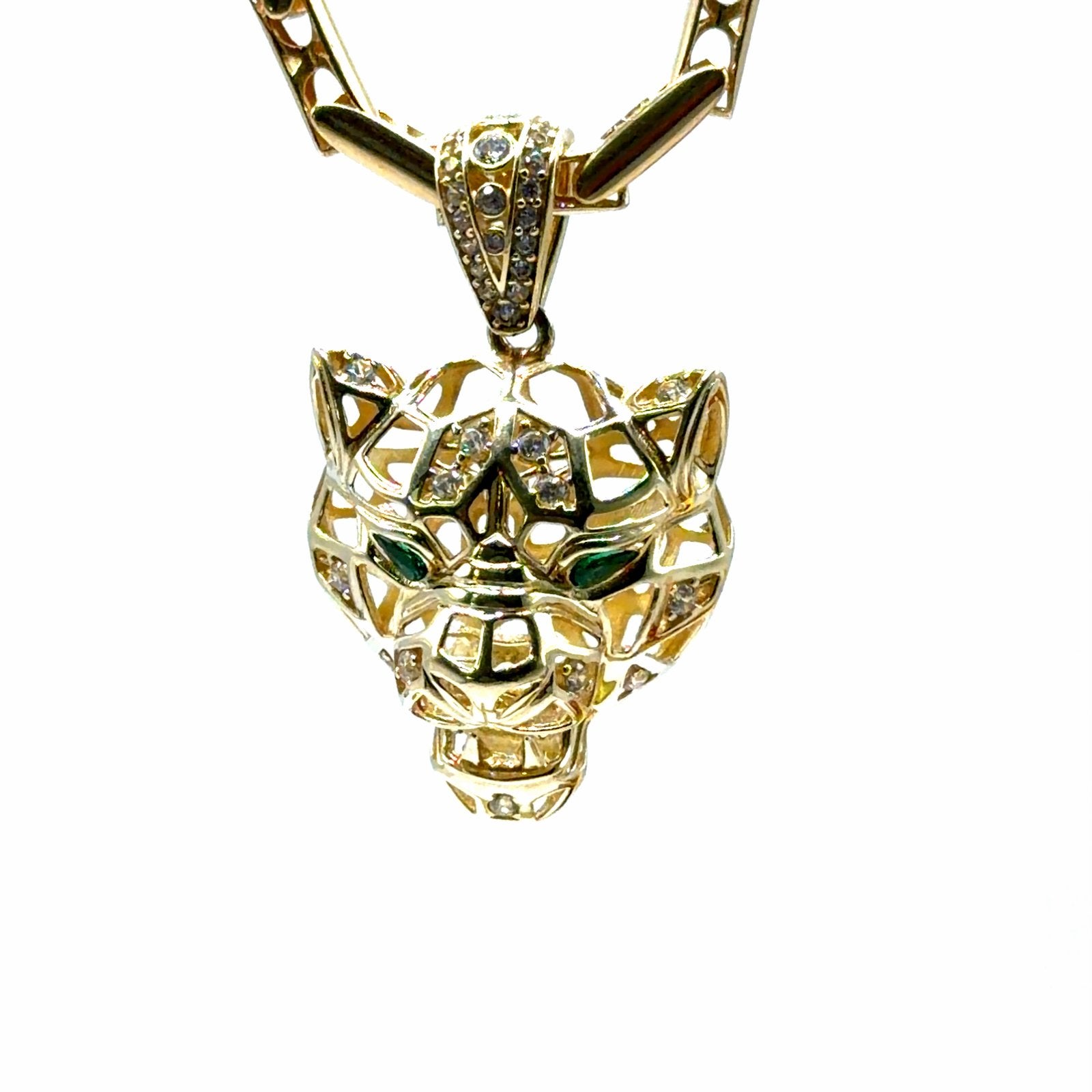 Gouden Panter Hanger met Zirkonia en Groene Ogen