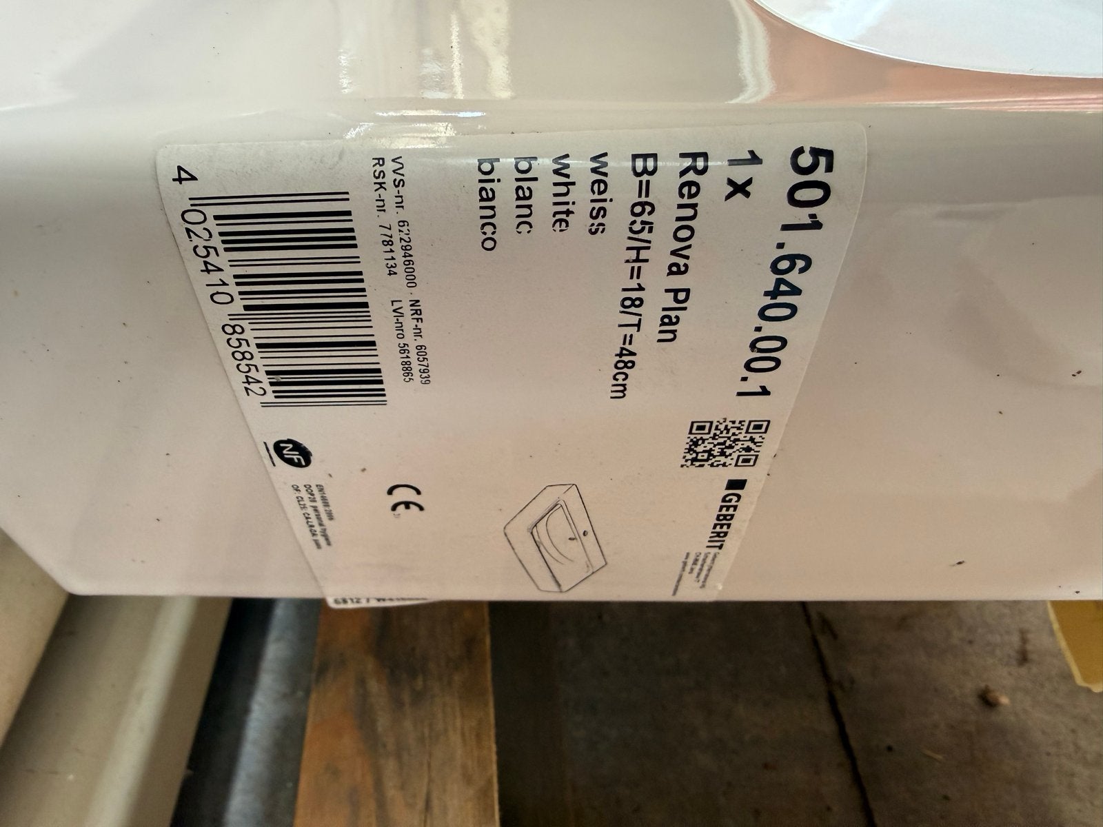 Geberit Renova Plan wastafel wit 65x48cm, Ophalen of Verzenden, Nieuw, Wastafel