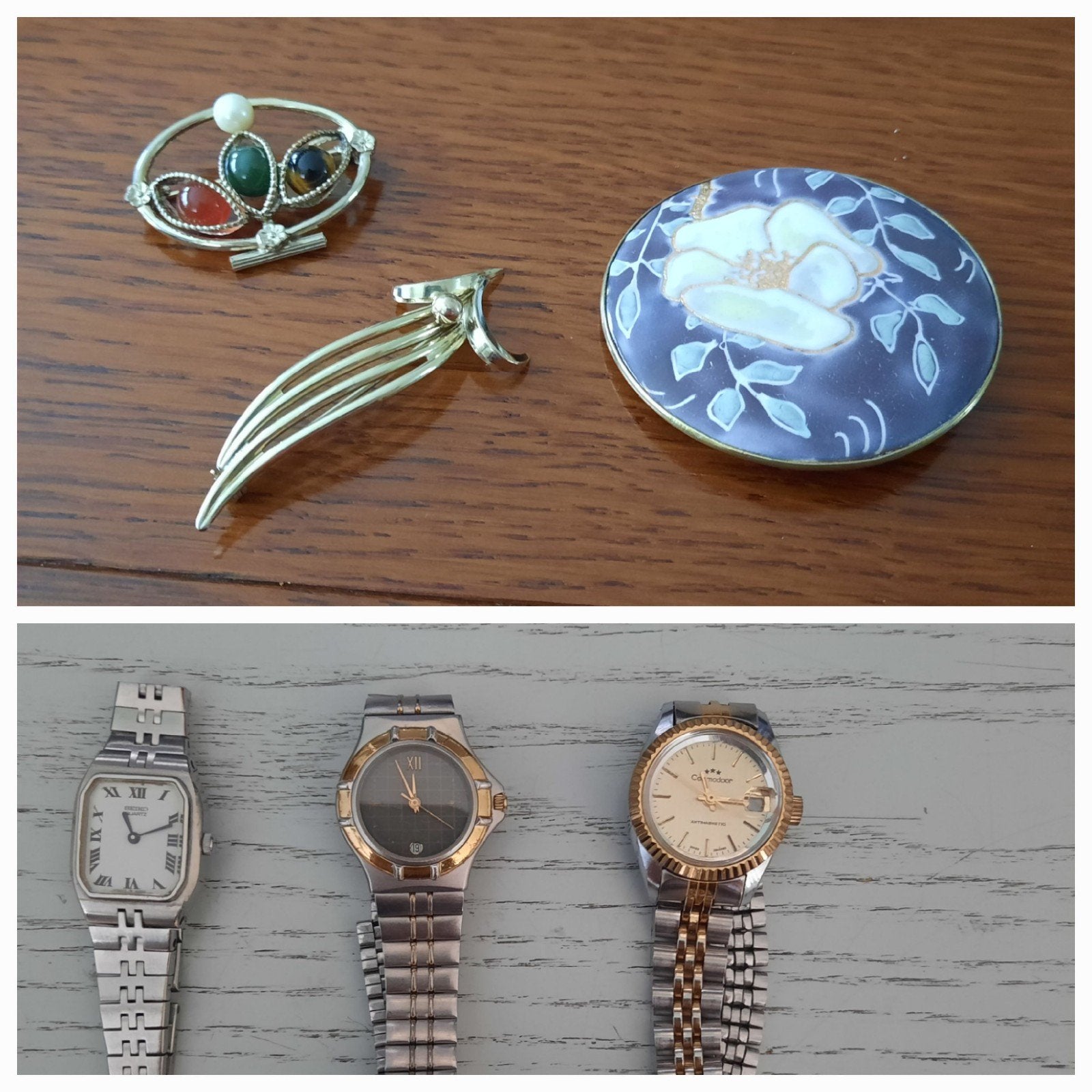 Lot vintage dameshorloges en broches uit nalatenschap, Ophalen of Verzenden, Overige materialen, Broche