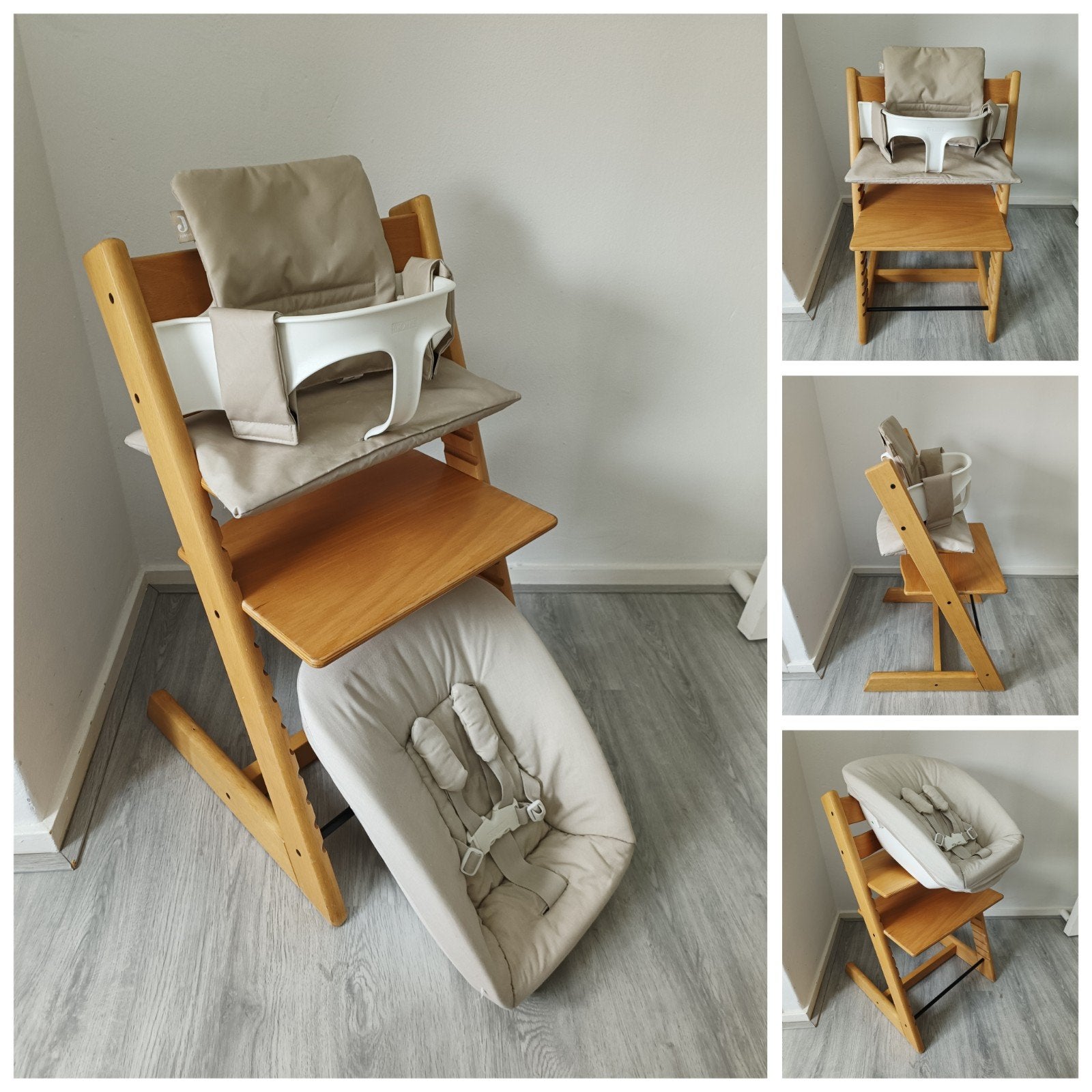 Stokke Tripp Trapp naturel met babyset,kussenset,newbornset, Meegroeistoel, Ophalen of Verzenden, Zo goed als nieuw, Stokke Tripp Trapp
