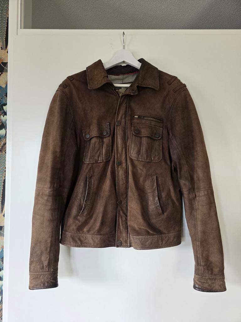 J.C. RAGS leren jas military field jacket nubuck bruin M, Bruin, Maat 48/50 (M), Ophalen of Verzenden, Zo goed als nieuw
