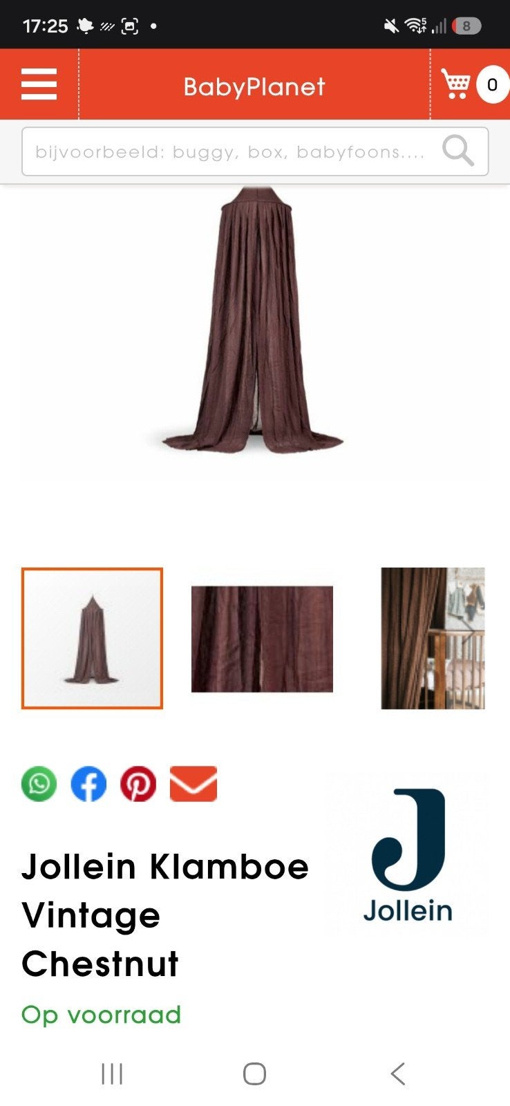 jollein klamboe vintage chestnut, Ophalen, Zo goed als nieuw, Klamboe