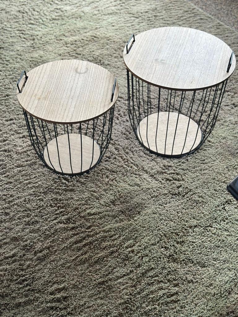Draadmand opbergmand bijzettafels salontafel 2 stuks, Minder dan 55 cm, Gebruikt, Rond, Modern,Scandinavisch