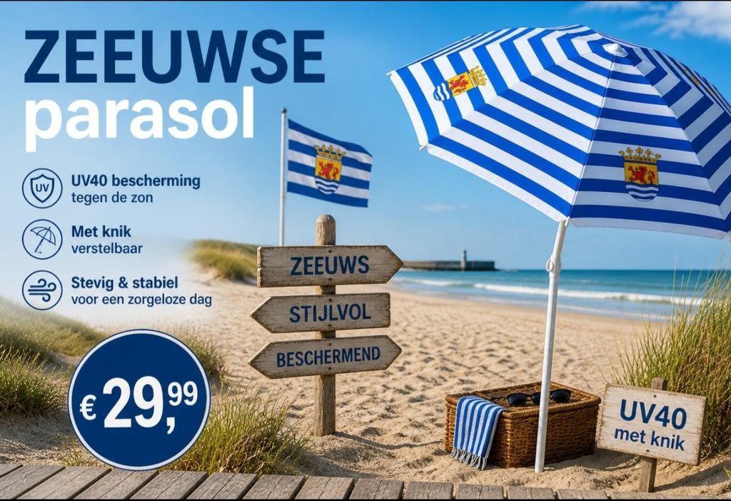 Parasol  Zeeuwse vlag, Tuin en Terras, Parasols, Ophalen of Verzenden, Nieuw, Verstelbaar