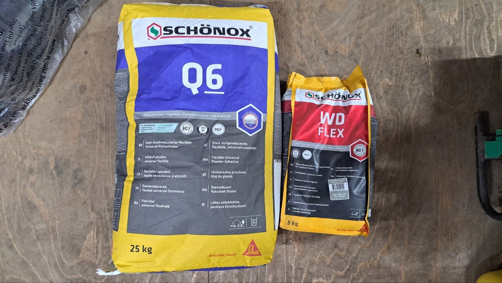 Schonox Q6 flexibele tegellijm en WD flex voegmortel, Doe-het-zelf en Verbouw, Tegels, Ophalen