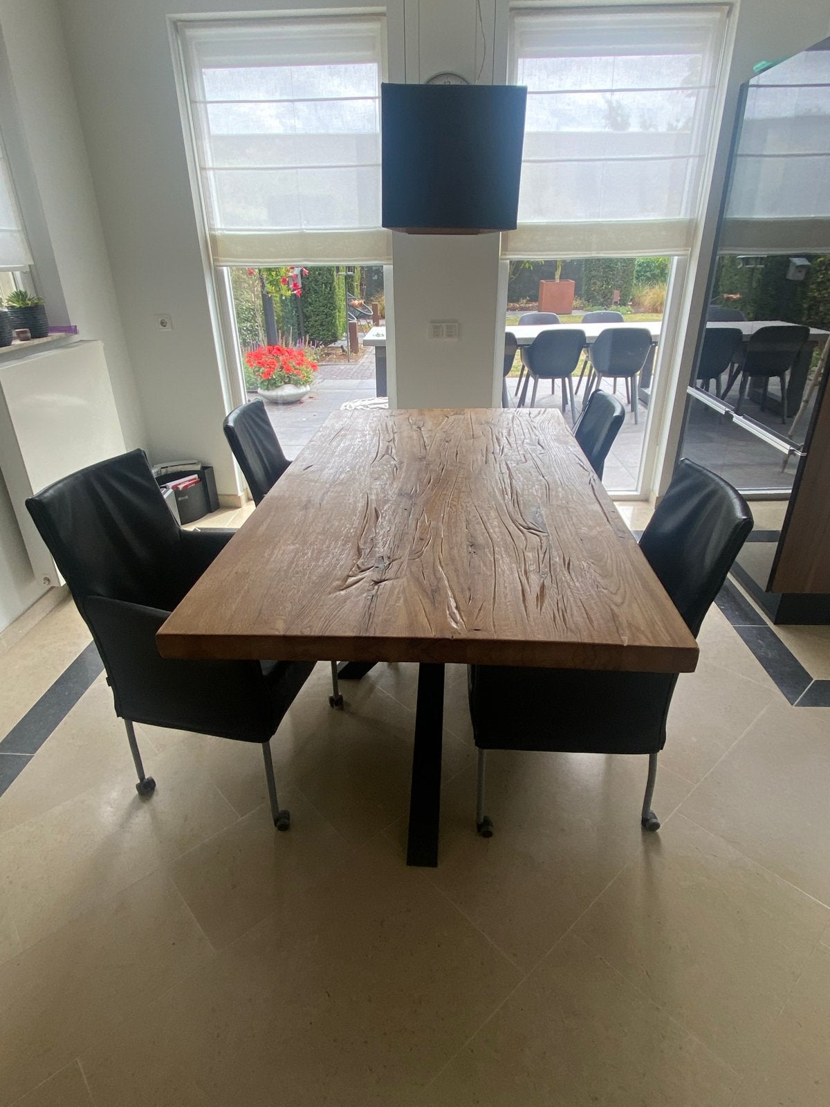 Robuuste eettafel met stalen onderstel - 100x180cm, Ophalen, 50 tot 100 cm, Zo goed als nieuw, Vijf personen of meer