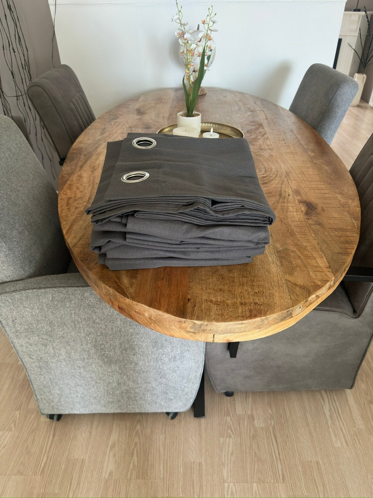 6 stuks antraciet/grijze gordijnen 120 x 260 cm, Ophalen, 120 cm, Met ringen, Grijs