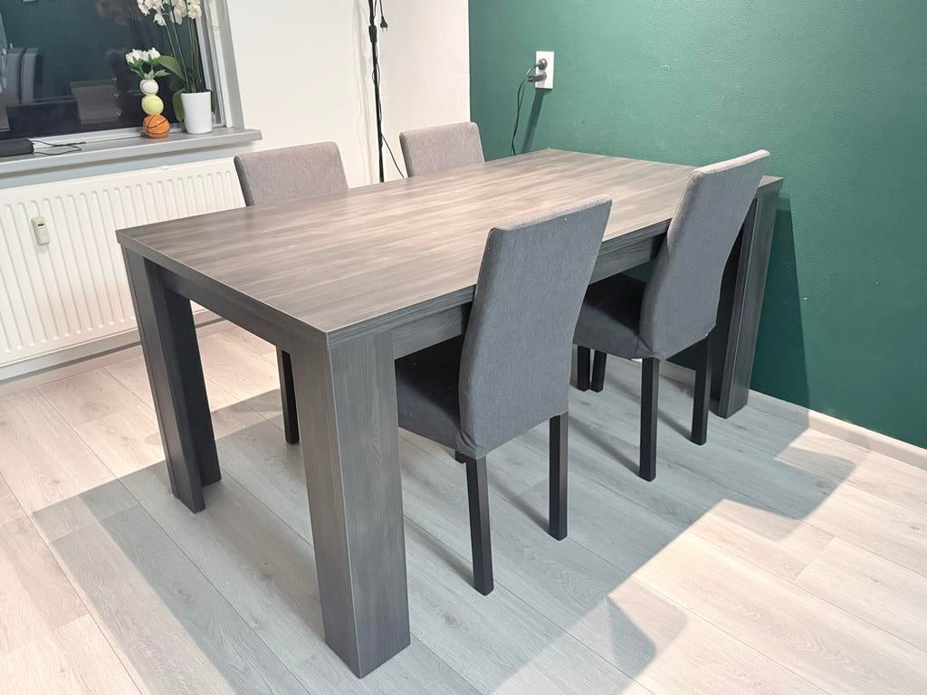 Woonenzo eettafel 160x90x76cm, donkergrijs, Gebruikt, 150 tot 200 cm, Rechthoekig, 50 tot 100 cm