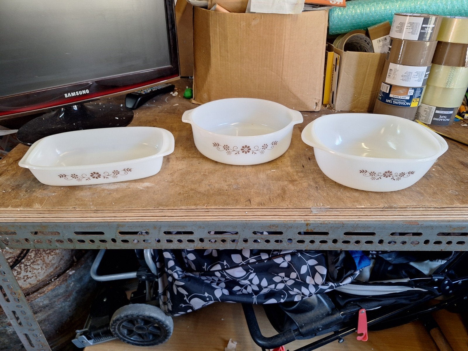 Vintage Pyrex Dynaware ovenschalen set - 3 stuks, Ophalen of Verzenden