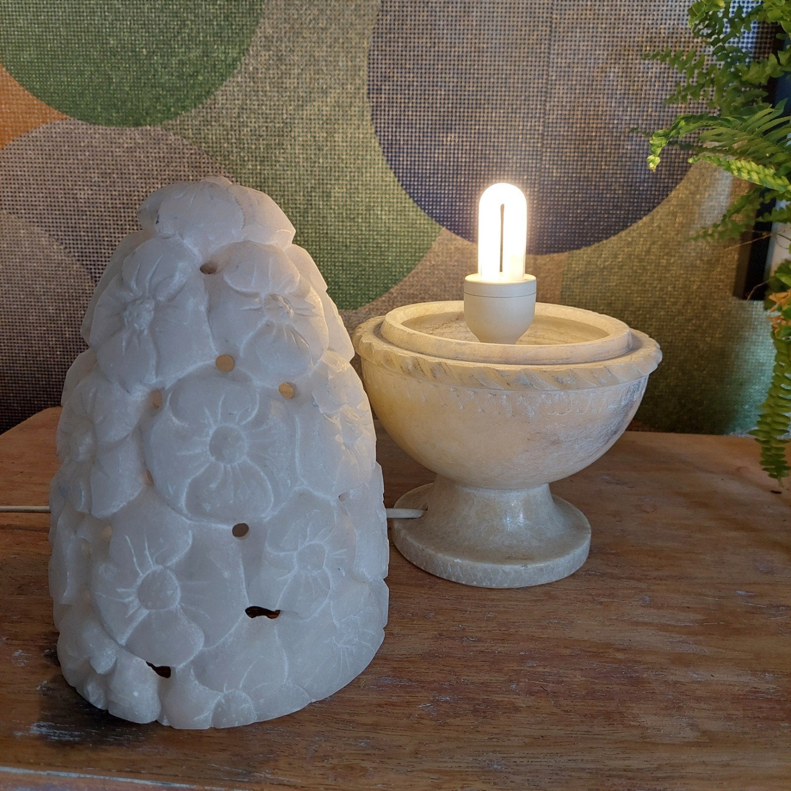 Lucky Vintage albasten albast lamp met bloemen, Ophalen