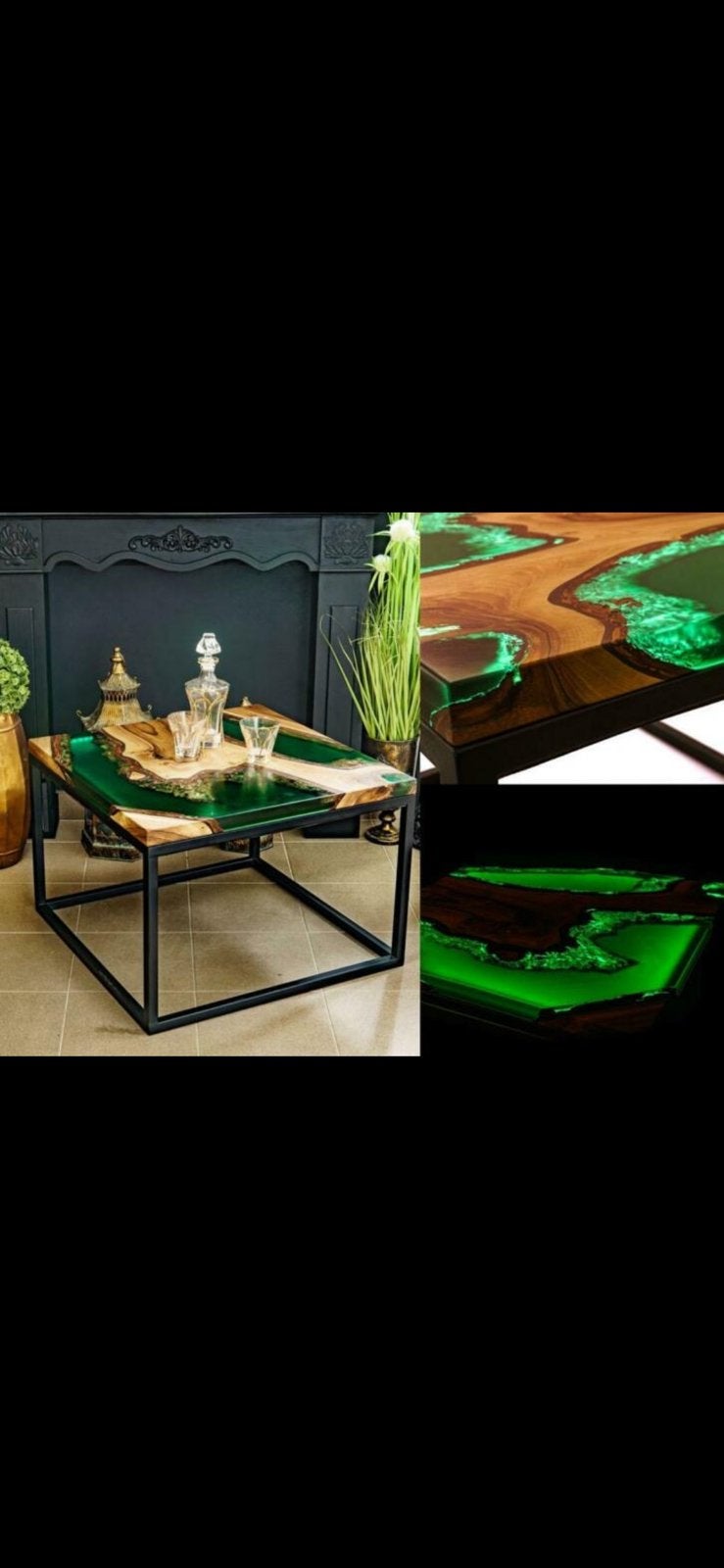 Epoxy rivier salontafel met led strip 70x70x45, Ophalen, Zo goed als nieuw, Rechthoekig, 50 tot 100 cm