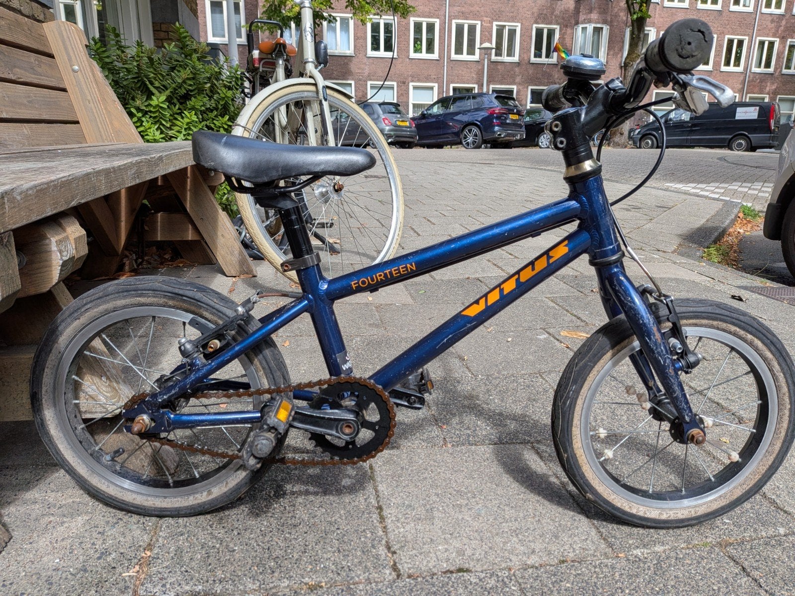 Vitus Fourteen kinderfiets - 14 inch - Blauw (2-5 jaar), Fietsen en Brommers, Ophalen, Gebruikt, Velgrem, Vitus