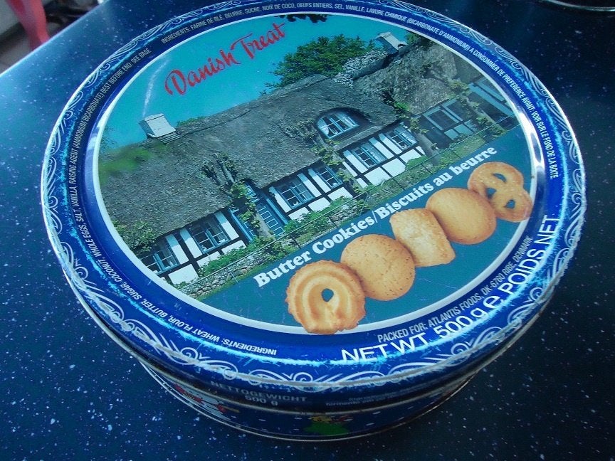 koektrommel  blauw met winterfiguren aan de zijkant, Ophalen of Verzenden, Zo goed als nieuw, Overige materialen, Overige typen