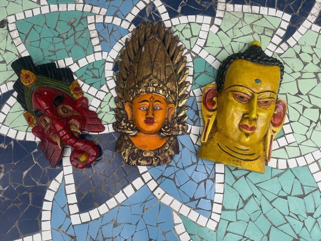 Gauri India Godin Indonesie Ganesh masker houtsnijwerk, Verburgt Vintage, Gebruikt, Ophalen of Verzenden, https://verburgtvintage.nl/#contact