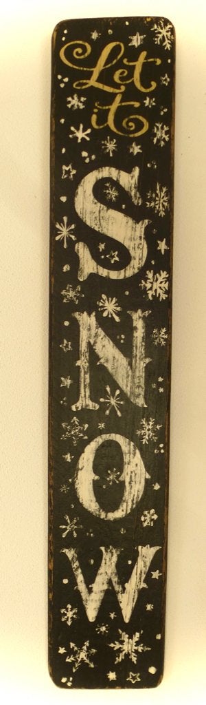 Handgeschilderd Après Ski bord / Let it Snow (zwart) / Kerst, Vintage, Ophalen of Verzenden, Handgemaakt, Dj.kammeraat@telfort.nl
