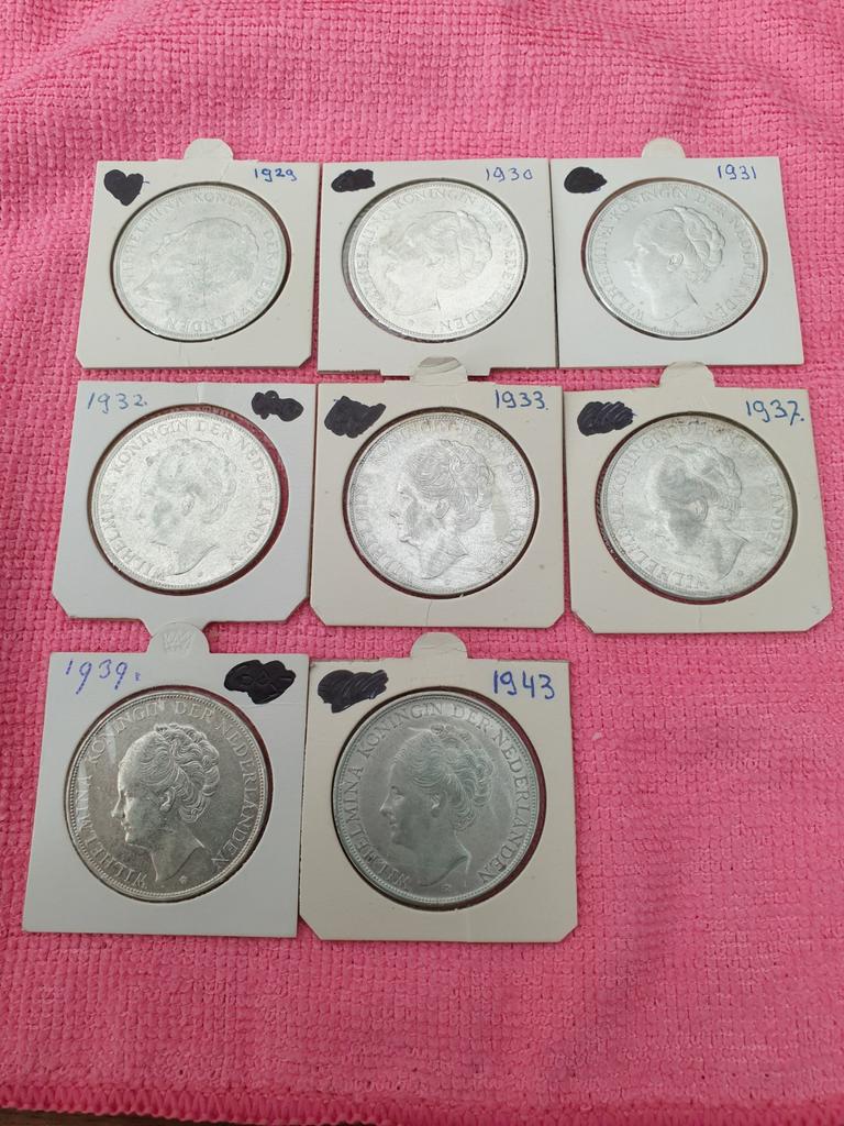 8 Wilhelmina rijksdaalders, zilver, verschillende jaren (2), Ophalen of Verzenden, Zilver