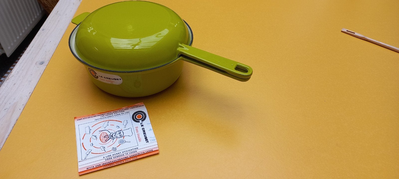 Le Creuset braadpan en koekenpannetje groen als nieuw, Huis en Inrichting, Gietijzer, Geschikt voor inductie, Le Creuset, Ophalen of Verzenden