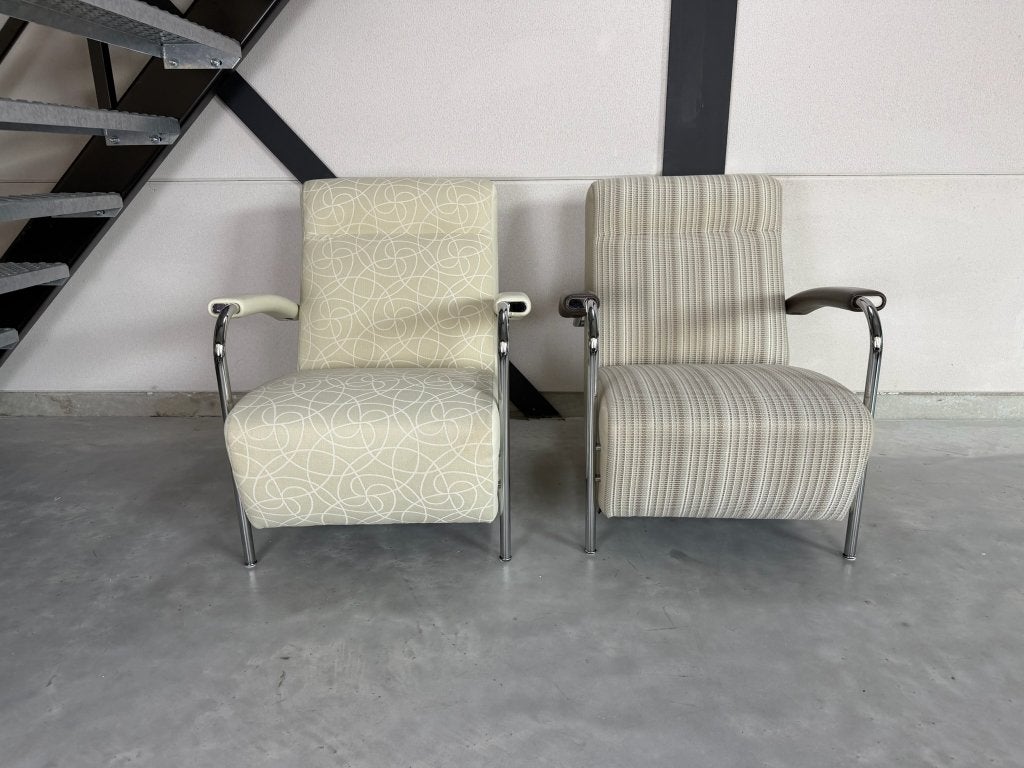 Leolux Scylla fauteuils met hocker - stof en leer, Ophalen, Nieuw, 75 tot 100 cm, Gelderland Harvink Pode Jori Montis