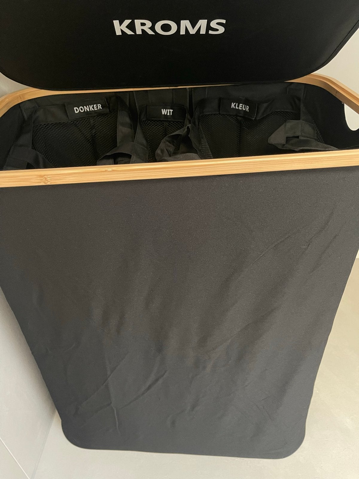Kroms wasmand met 3 vakken - Zwart, Huis en Inrichting, Ophalen of Verzenden, Gebruikt, Zwart, Textiel