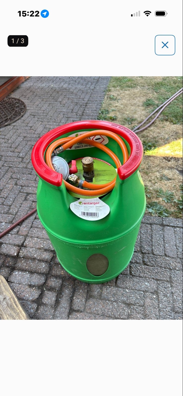 Antargaz Calypso gasfles met slang en drukregelaar, Ophalen, Zo goed als nieuw