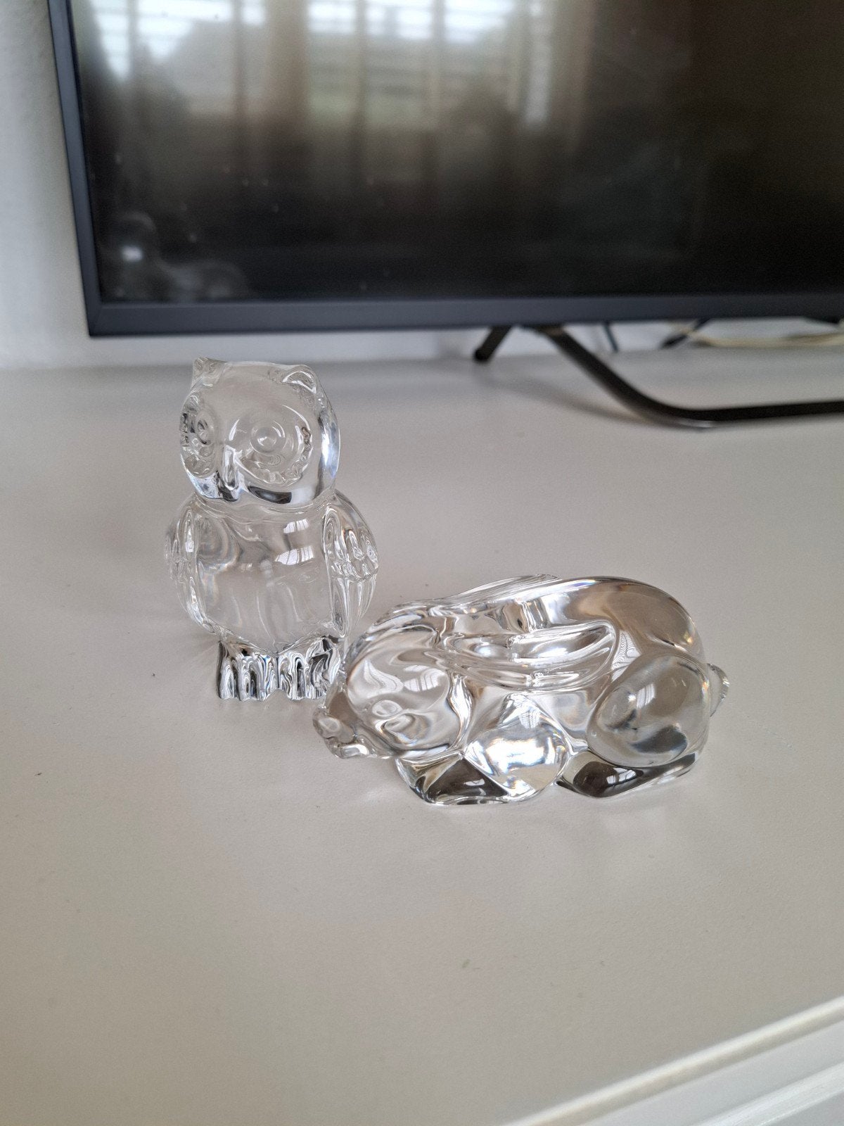 Glazen uil en konijn decoratie, Ophalen of Verzenden, Gebruikt, Glas, Klassiek