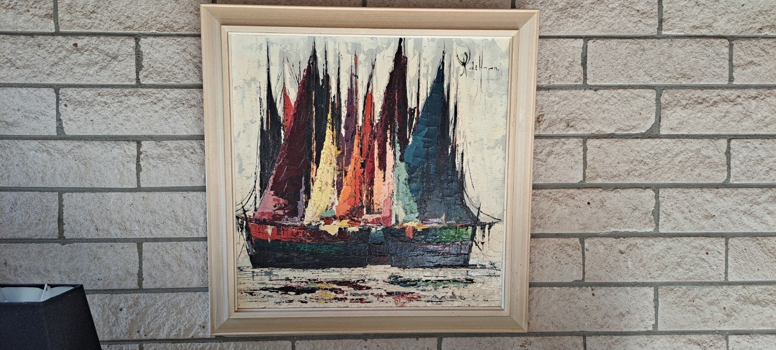 Kleurrijk schilderij van zeilboten, gesigneerd R de Haan, Antiek en Kunst, Ophalen