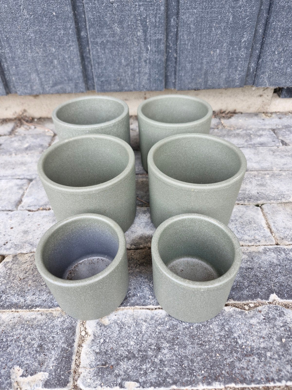 Set van 6 Groene Bloempotten - Diverse Maten, Tuin en Terras, Bloempotten, Aardewerk, Minder dan 40 cm, Minder dan 25 cm, Rond