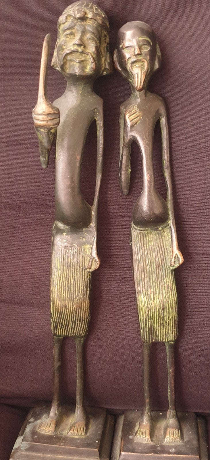 Vintage bronzen Afrikaanse beelden - Man en Vrouw, Antiek en Kunst, Kunst | Beelden en Houtsnijwerken, Handgemaakt, Ophalen of Verzenden