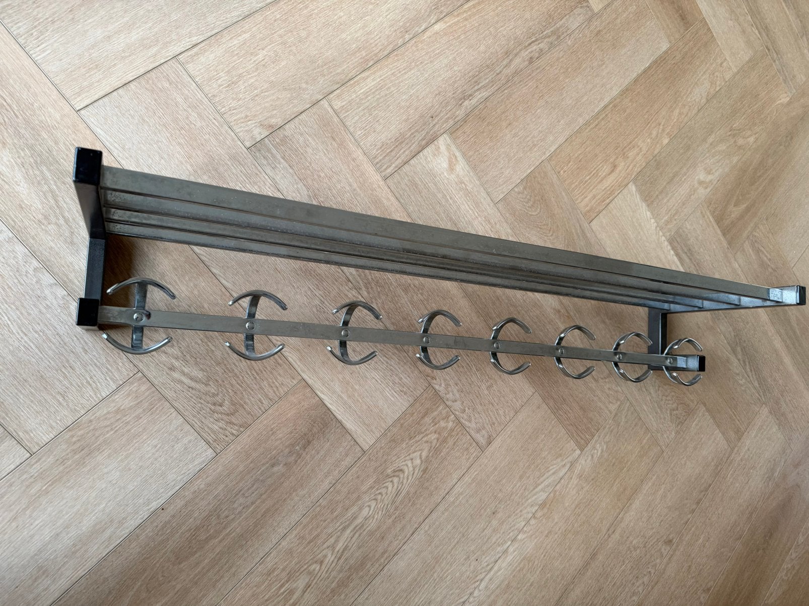 Vintage wandkapstok met hoedenplank en haken, Wandkapstok, Gebruikt, Ophalen of Verzenden, Minder dan 100 cm
