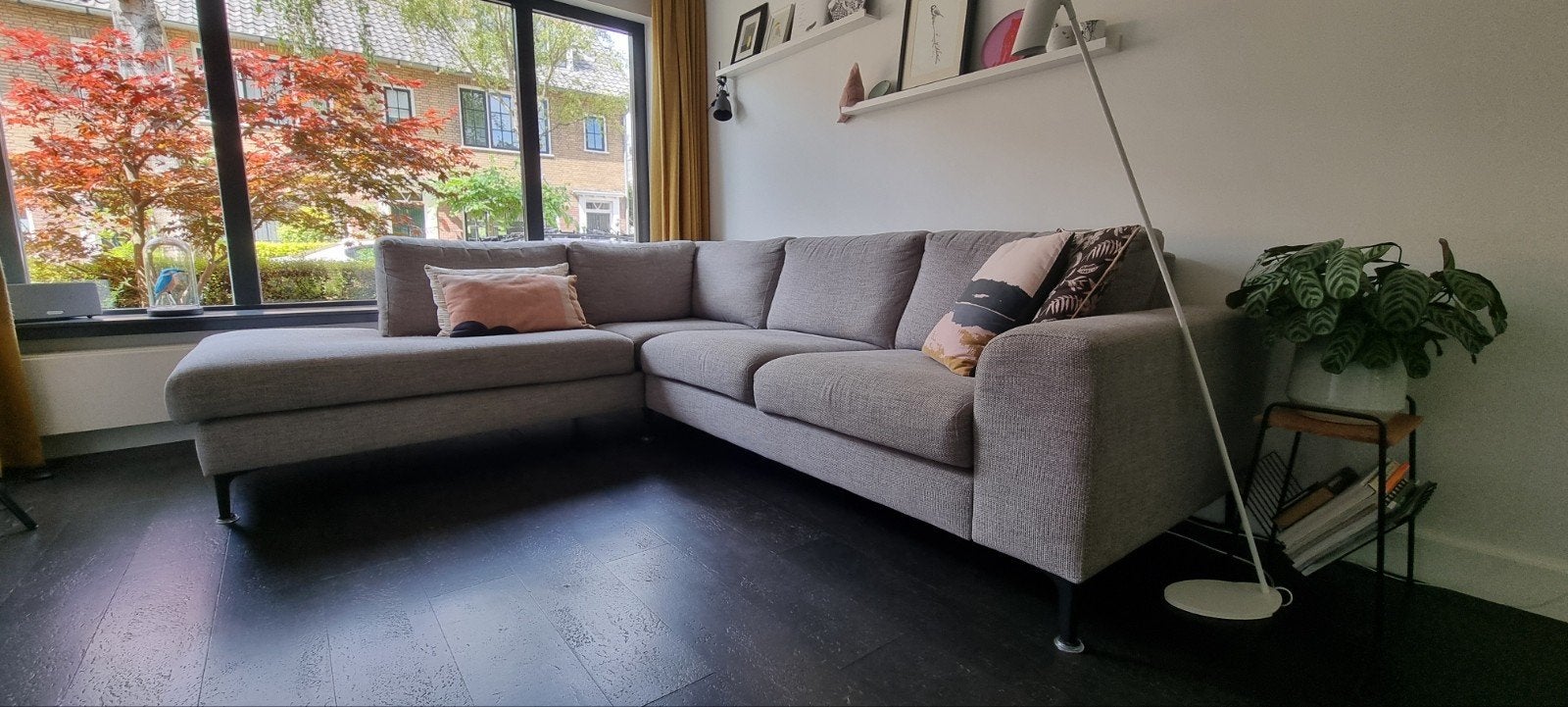 Gratis: Grijze hoekbank met chaise longue, Ophalen, 250 tot 300 cm, Gebruikt, 100 tot 125 cm