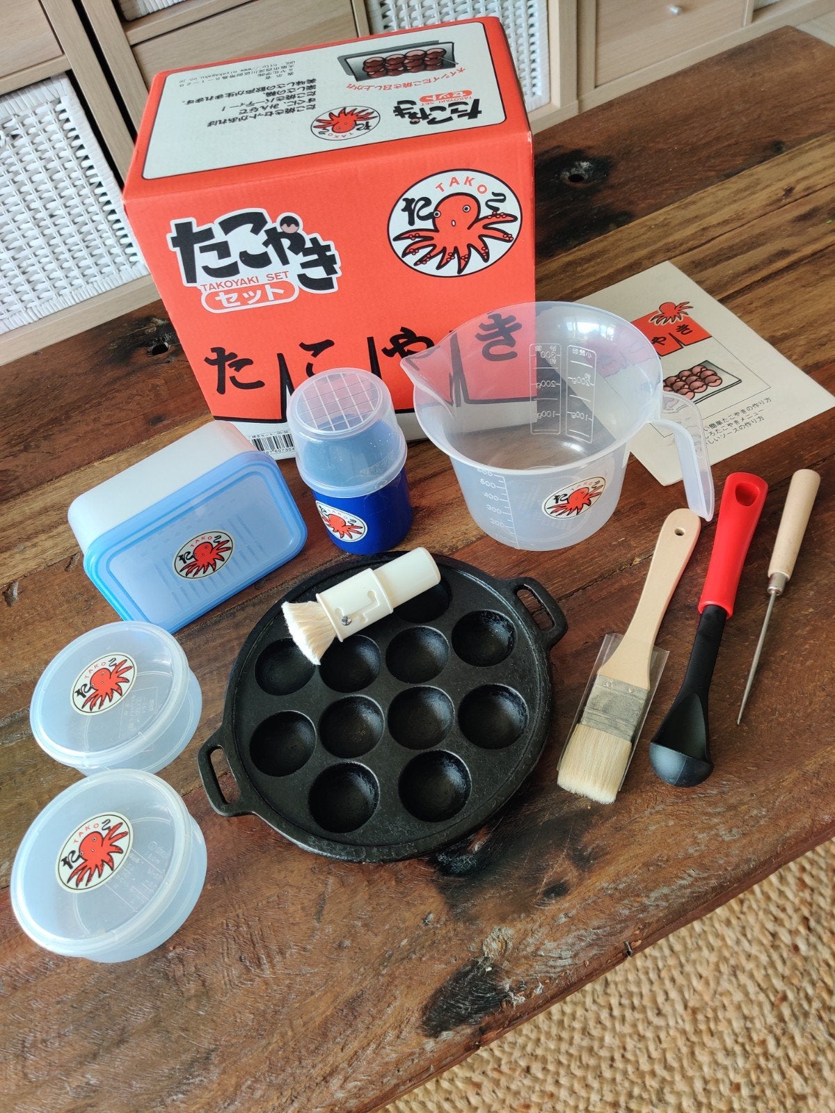 vintage Takoyaki gietijzeren pas met toebehoren!, Ophalen of Verzenden, Zo goed als nieuw, Gietijzer, Pannenkoekenpan