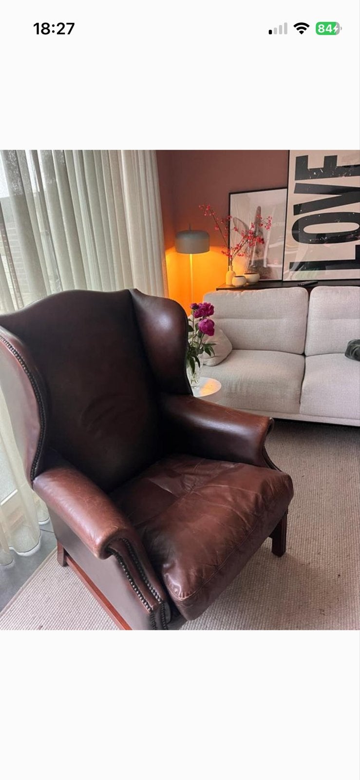 Vintage Chesterfield Stijl Leren Fauteuil - Bruin, Ophalen of Verzenden, Gebruikt, Leer, 75 tot 100 cm