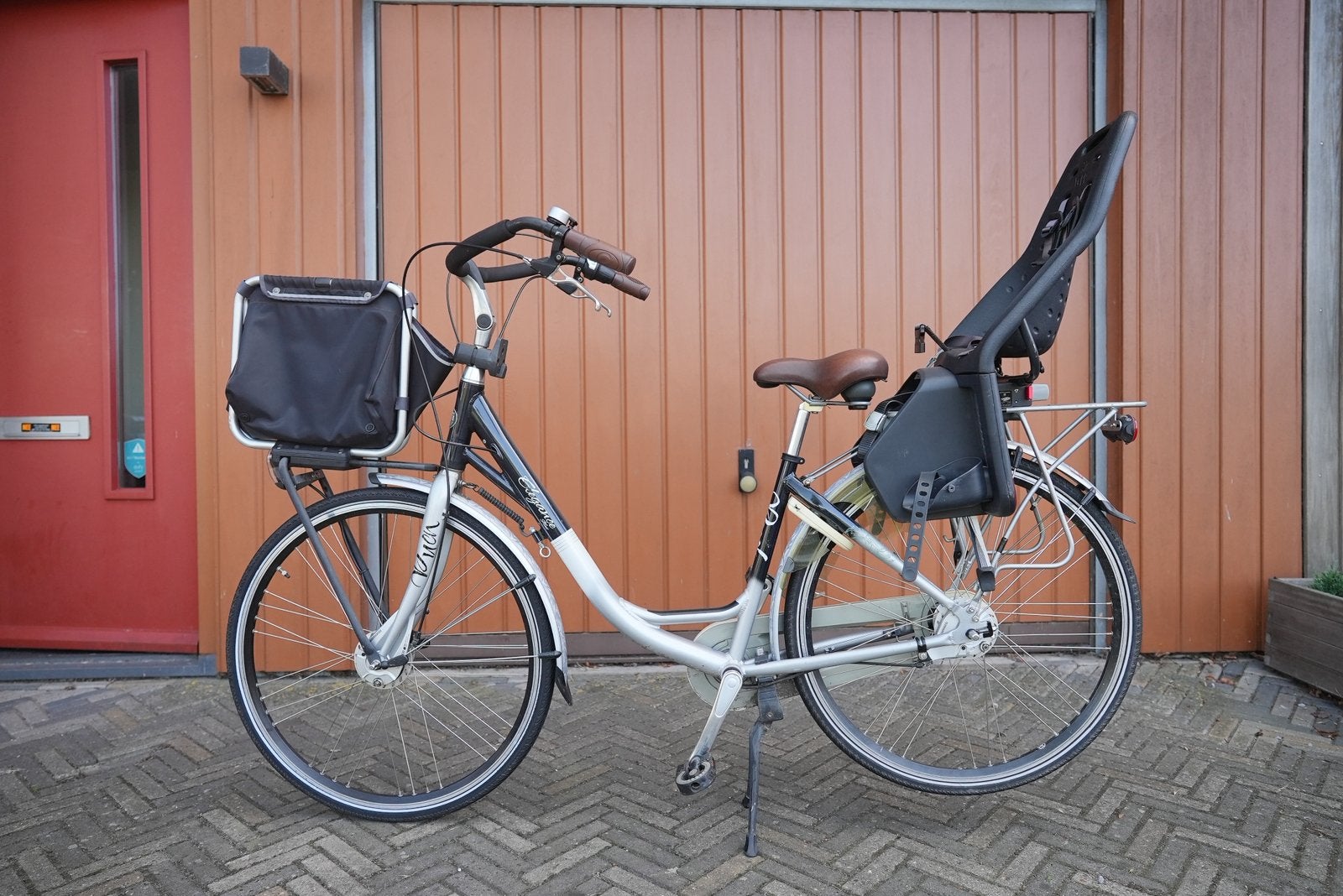 Puch Elegance Mamafiets met voor- en achterzitje en mandje, 2 zitjes, Versnellingen, Zo goed als nieuw, Ophalen